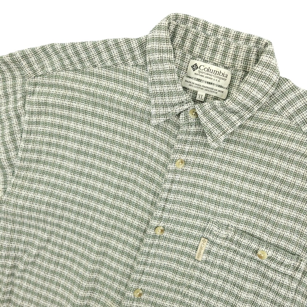 Columbia Shirt Mens XL Green Check Short Sleeve Button Up Cotton Casual Outdoor